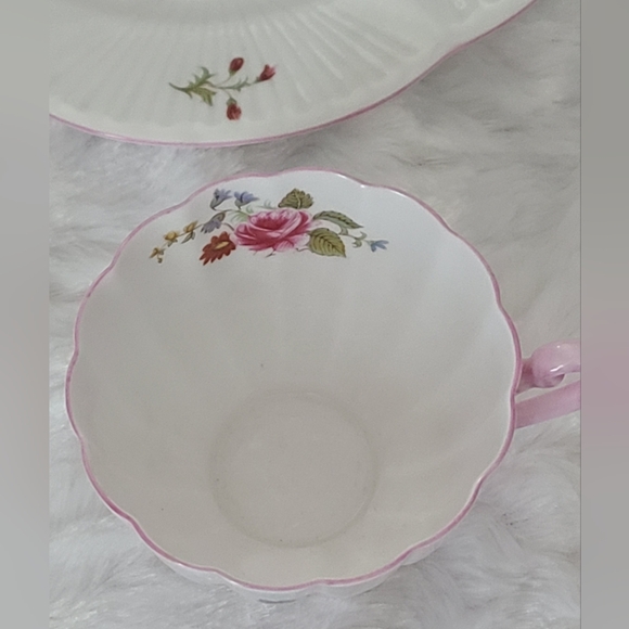 Shelley England Rose and Red Daisy Fine Bone China Cup, Saucer, Cake Plate - Picture 14 of 14